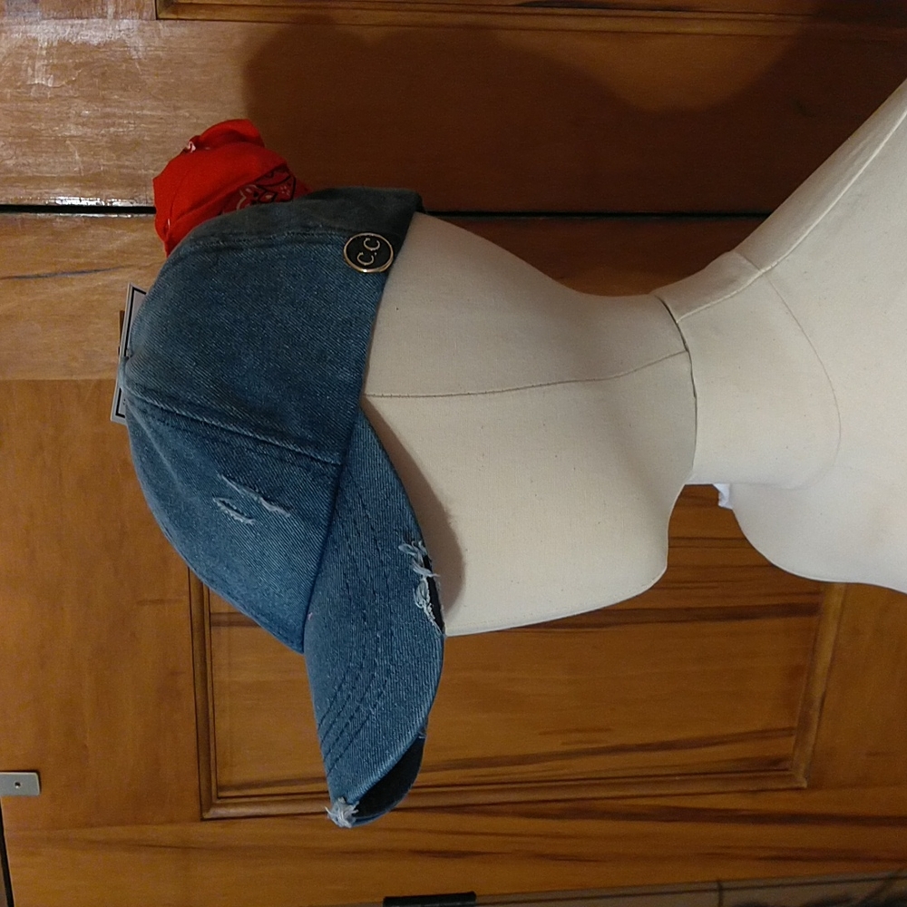 C.C Distressed PonyCap with Epoxy Side Buttons for Face Masks